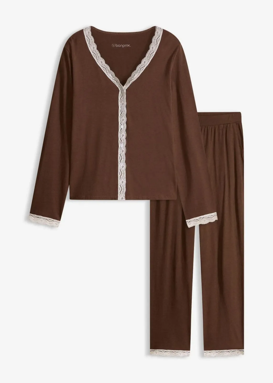 bonprix Nachhaltigere Materialien|Nachtwäsche^Pyjama mit Knopfleiste braun/wollweiß