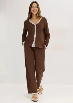 bonprix Nachhaltigere Materialien|Nachtwäsche^Pyjama mit Knopfleiste braun/wollweiß