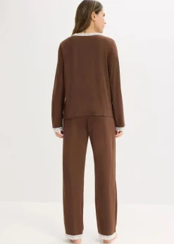 bonprix Nachhaltigere Materialien|Nachtwäsche^Pyjama mit Knopfleiste braun/wollweiß