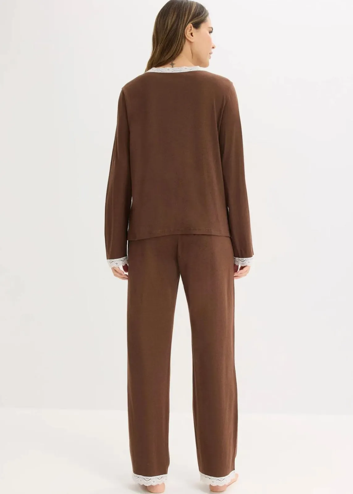 bonprix Nachhaltigere Materialien|Nachtwäsche^Pyjama mit Knopfleiste braun/wollweiß