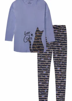 bonprix Wäsche·Nachtwäsche|Nachtwäsche^Pyjama mit Leggings dunkelblau/helllavendel bedruckt
