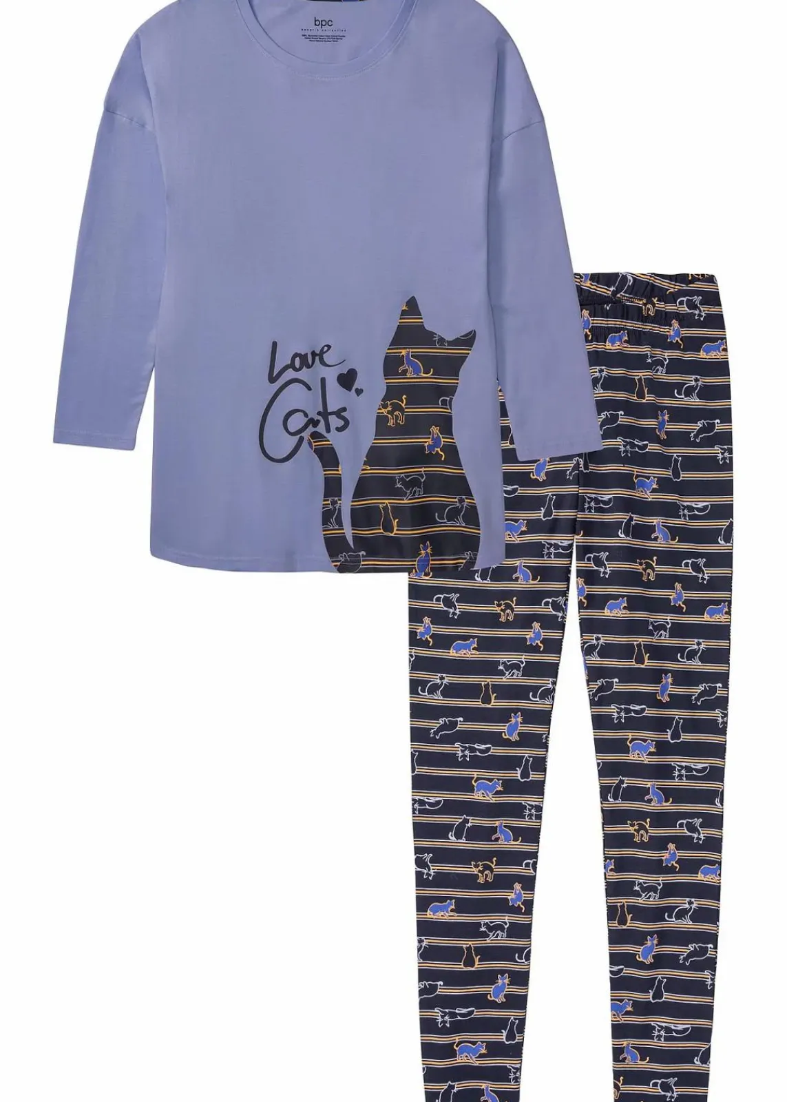 bonprix Wäsche·Nachtwäsche|Nachtwäsche^Pyjama mit Leggings dunkelblau/helllavendel bedruckt