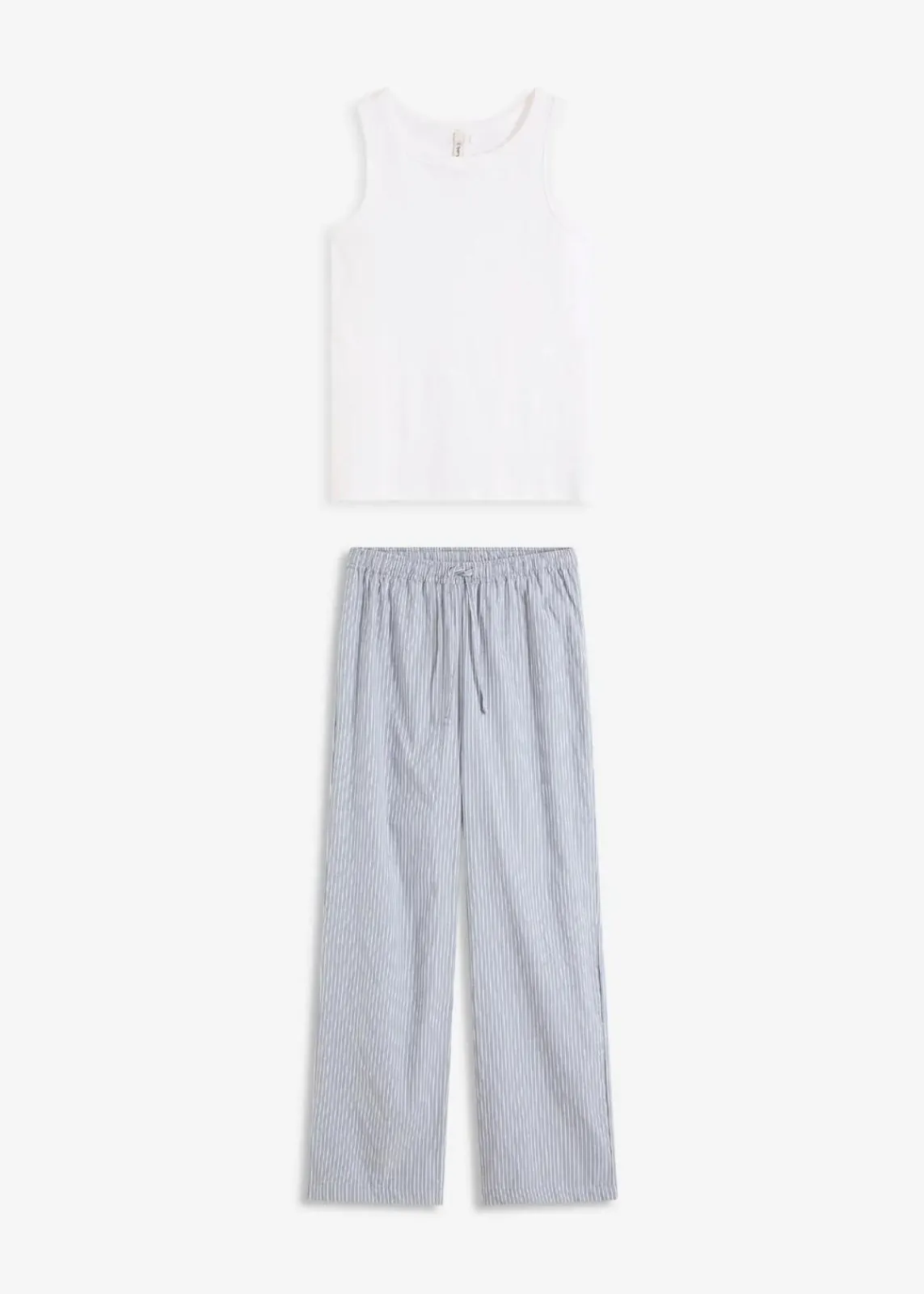 bonprix Wäsche·Nachtwäsche|Nachtwäsche^Pyjama mit Ripp Top und gewebter Hose weiß/jeansblau gestreift