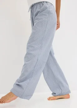 bonprix Wäsche·Nachtwäsche|Nachtwäsche^Pyjama mit Ripp Top und gewebter Hose weiß/jeansblau gestreift