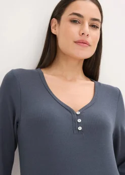 bonprix Wäsche·Nachtwäsche|Nachtwäsche^Pyjama mit Rippshirt und Flanellhose aus Glitzergarn nachtblau/rhabarber kariert