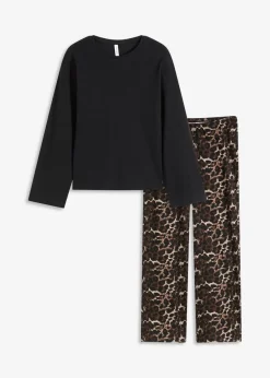 bonprix Wäsche·Nachtwäsche|Nachtwäsche^Pyjama mit Rippshirt und weiter Hose leo bedruckt