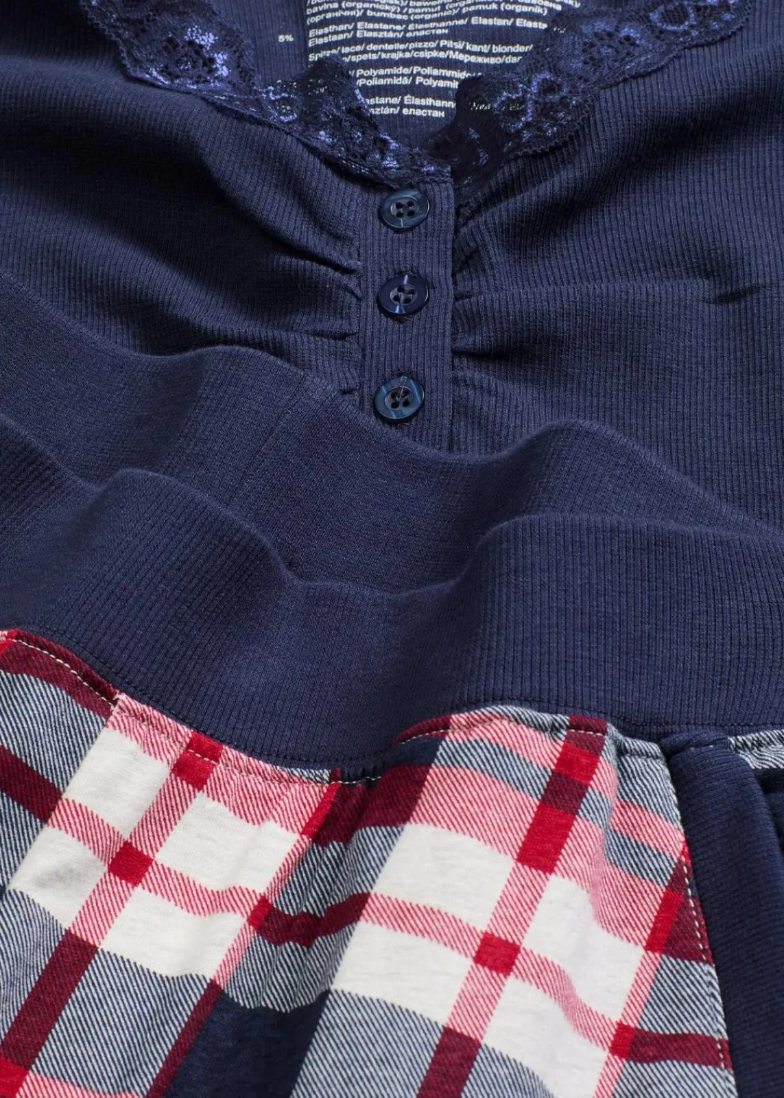 bonprix Wäsche·Nachtwäsche|Nachtwäsche^Pyjama mit Rippshirt und Knopfleiste dunkelblau/naturmeliert kariert