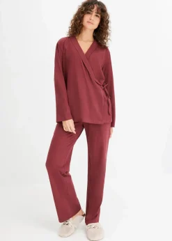 bonprix Wäsche·Nachtwäsche|Nachtwäsche^Pyjama mit Schalkragen dunkelbeere
