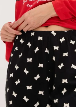 bonprix Wäsche·Nachtwäsche|Nachhaltigere Materialien^Pyjama mit Schlafmaske salsarot/schwarz bedruckt