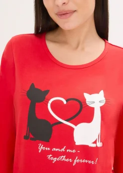 bonprix Wäsche·Nachtwäsche|Nachhaltigere Materialien^Pyjama mit Schlafmaske salsarot/schwarz bedruckt