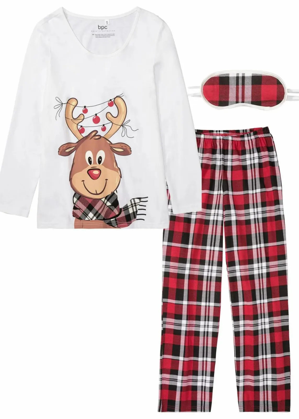 bonprix Wäsche·Nachtwäsche|Nachhaltigere Materialien^Pyjama mit Schlafmaske wollweiß kariert