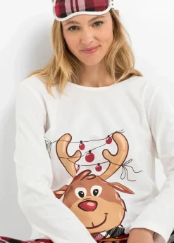 bonprix Wäsche·Nachtwäsche|Nachhaltigere Materialien^Pyjama mit Schlafmaske wollweiß kariert