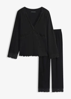 bonprix Wäsche·Nachtwäsche|Nachtwäsche^Pyjama mit Spitzenbesatz schwarz