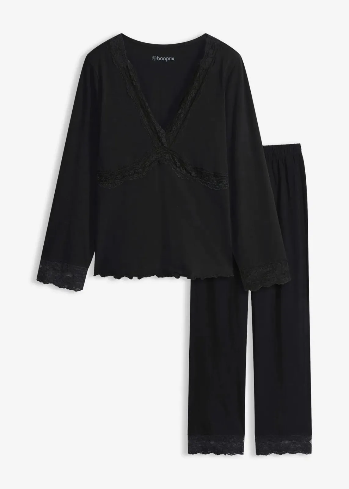 bonprix Wäsche·Nachtwäsche|Nachtwäsche^Pyjama mit Spitzenbesatz schwarz
