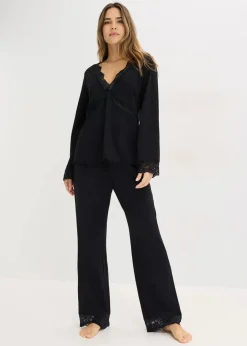 bonprix Wäsche·Nachtwäsche|Nachtwäsche^Pyjama mit Spitzenbesatz schwarz