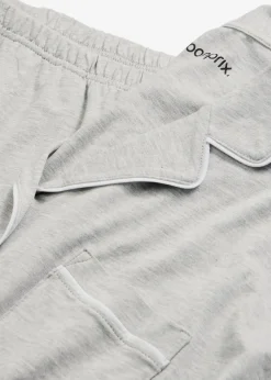 bonprix Wäsche·Nachtwäsche|Nachtwäsche^Pyjama mit Viskose und Knopfleiste hellgrau meliert/weiß