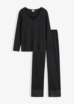 bonprix Wäsche·Basics|Wäsche·Nachtwäsche^Pyjama mit zartem Mesh schwarz
