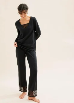 bonprix Wäsche·Basics|Wäsche·Nachtwäsche^Pyjama mit zartem Mesh schwarz