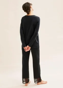 bonprix Wäsche·Basics|Wäsche·Nachtwäsche^Pyjama mit zartem Mesh schwarz