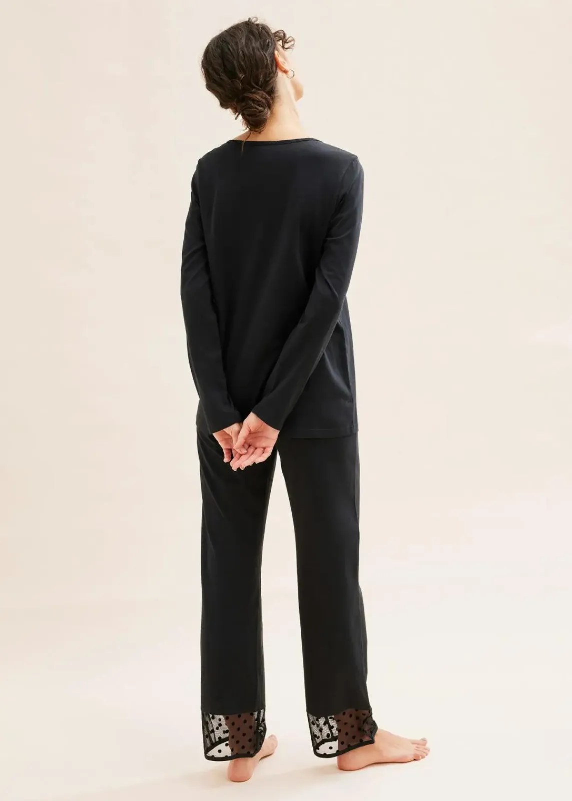 bonprix Wäsche·Basics|Wäsche·Nachtwäsche^Pyjama mit zartem Mesh schwarz