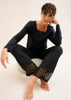 bonprix Wäsche·Basics|Wäsche·Nachtwäsche^Pyjama mit zartem Mesh schwarz