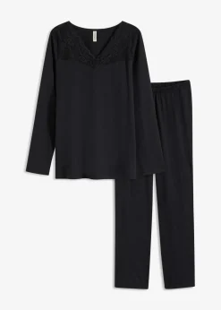 bonprix Wäsche·Nachtwäsche|Nachtwäsche^Pyjama mit zarter Spitze schwarz