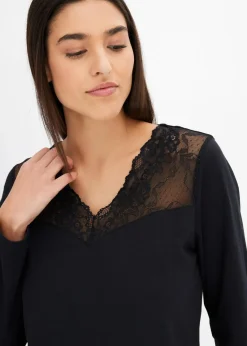 bonprix Wäsche·Nachtwäsche|Nachtwäsche^Pyjama mit zarter Spitze schwarz