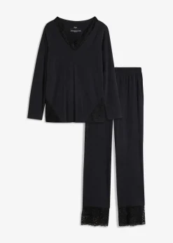 bonprix Wäsche·Nachtwäsche|Nachtwäsche^Pyjama mit zarter Spitze schwarz