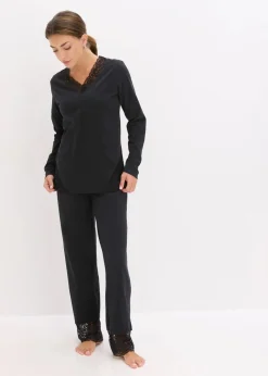 bonprix Wäsche·Nachtwäsche|Nachtwäsche^Pyjama mit zarter Spitze schwarz