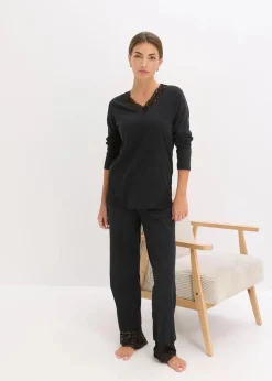 bonprix Wäsche·Nachtwäsche|Nachtwäsche^Pyjama mit zarter Spitze schwarz