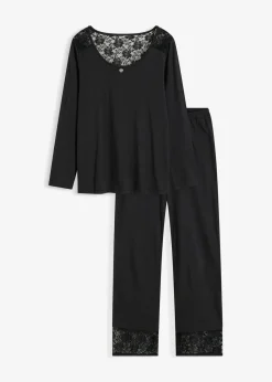 bonprix Wäsche·Nachtwäsche^Pyjama mit zarter Spitze schwarz