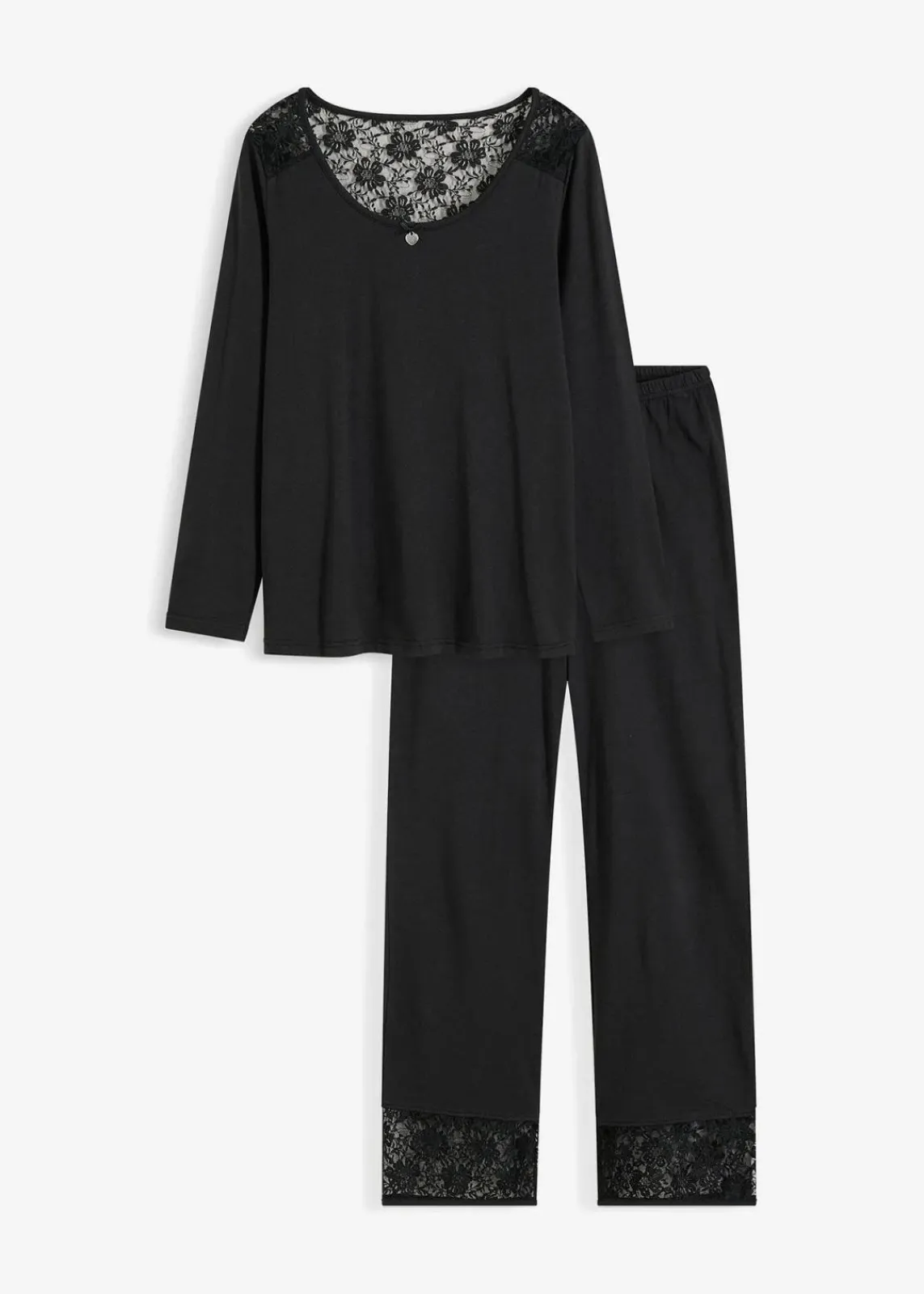 bonprix Wäsche·Nachtwäsche^Pyjama mit zarter Spitze schwarz