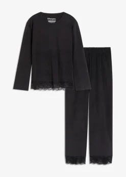 bonprix Wäsche·Nachtwäsche|Nachtwäsche^Pyjama mit zarter Spitze schwarz