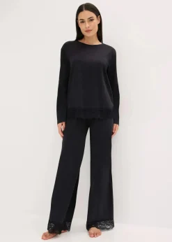 bonprix Wäsche·Nachtwäsche|Nachtwäsche^Pyjama mit zarter Spitze schwarz