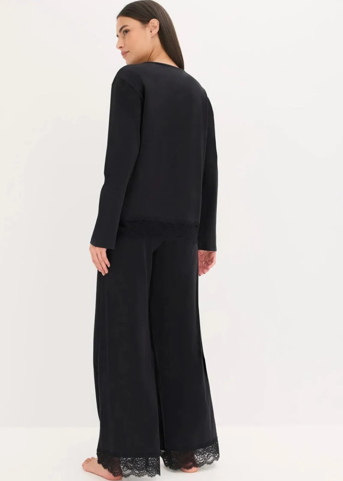 bonprix Wäsche·Nachtwäsche|Nachtwäsche^Pyjama mit zarter Spitze schwarz