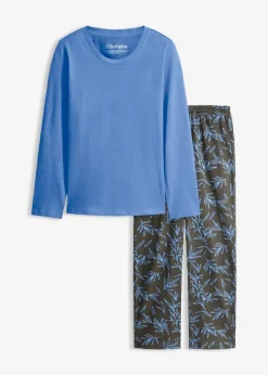 bonprix Wäsche·Nachtwäsche|Nachtwäsche^Pyjama (3-tlg.Set) aus reiner Baumwolle mittelblau/granitgrau bedruckt
