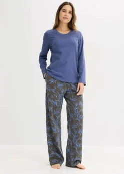 bonprix Wäsche·Nachtwäsche|Nachtwäsche^Pyjama (3-tlg.Set) aus reiner Baumwolle mittelblau/granitgrau bedruckt
