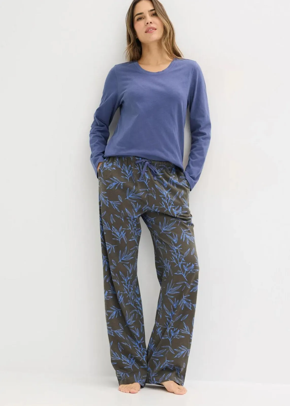 bonprix Wäsche·Nachtwäsche|Nachtwäsche^Pyjama (3-tlg.Set) aus reiner Baumwolle mittelblau/granitgrau bedruckt