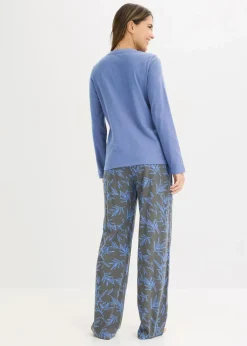 bonprix Wäsche·Nachtwäsche|Nachtwäsche^Pyjama (3-tlg.Set) aus reiner Baumwolle mittelblau/granitgrau bedruckt