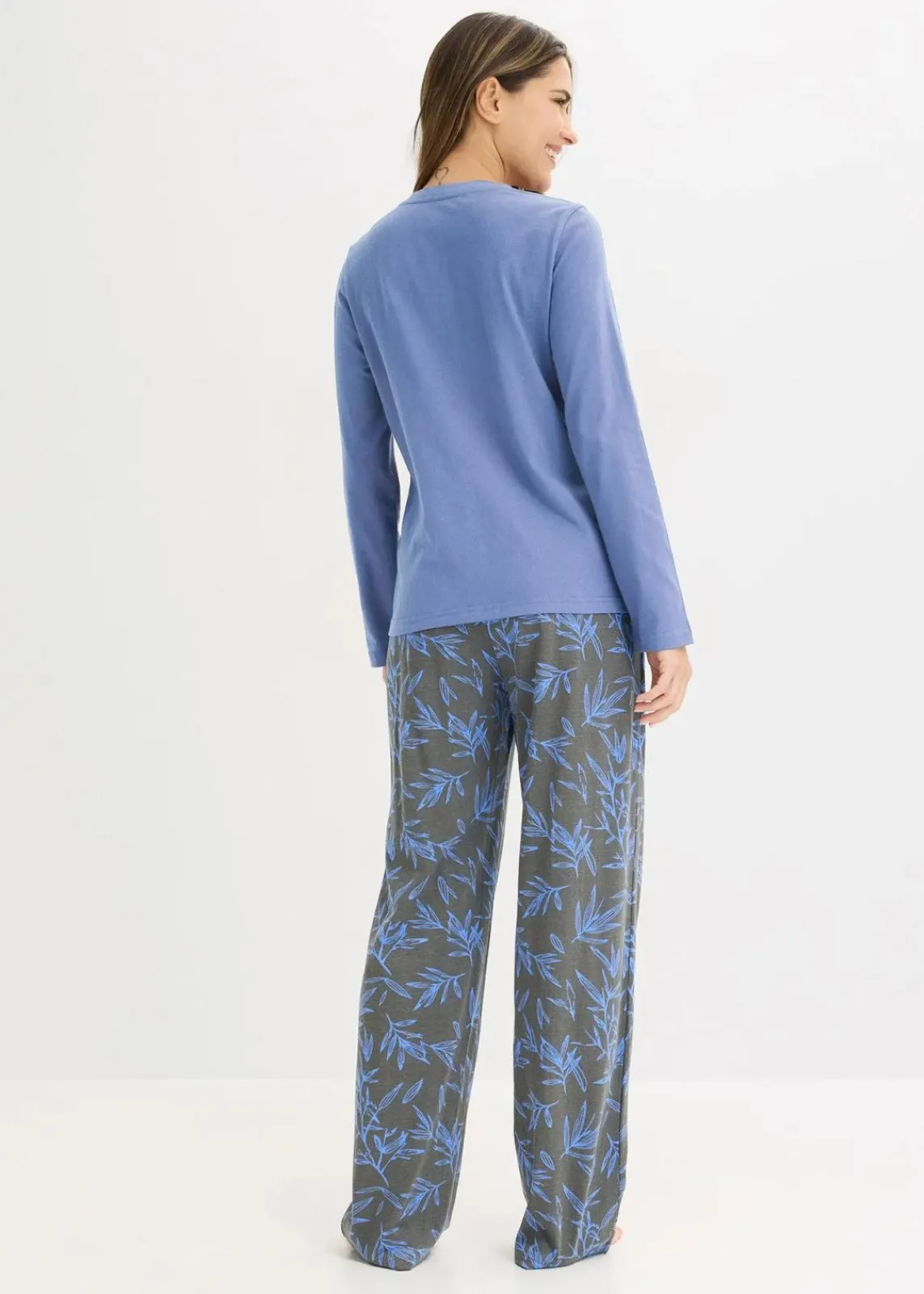 bonprix Wäsche·Nachtwäsche|Nachtwäsche^Pyjama (3-tlg.Set) aus reiner Baumwolle mittelblau/granitgrau bedruckt