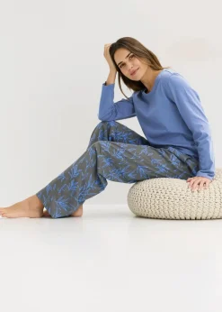 bonprix Wäsche·Nachtwäsche|Nachtwäsche^Pyjama (3-tlg.Set) aus reiner Baumwolle mittelblau/granitgrau bedruckt