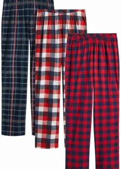 bonprix Nachtwäsche^Pyjamahose aus reiner Baumwolle (3er Pack) dunkelblau/dunkelrot/schwarz kariert