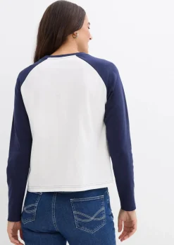 bonprix Shirts & Tops|Nachhaltigere Materialien^Raglanshirt aus reiner Bio-Baumwolle wollweiß/dunkelblau