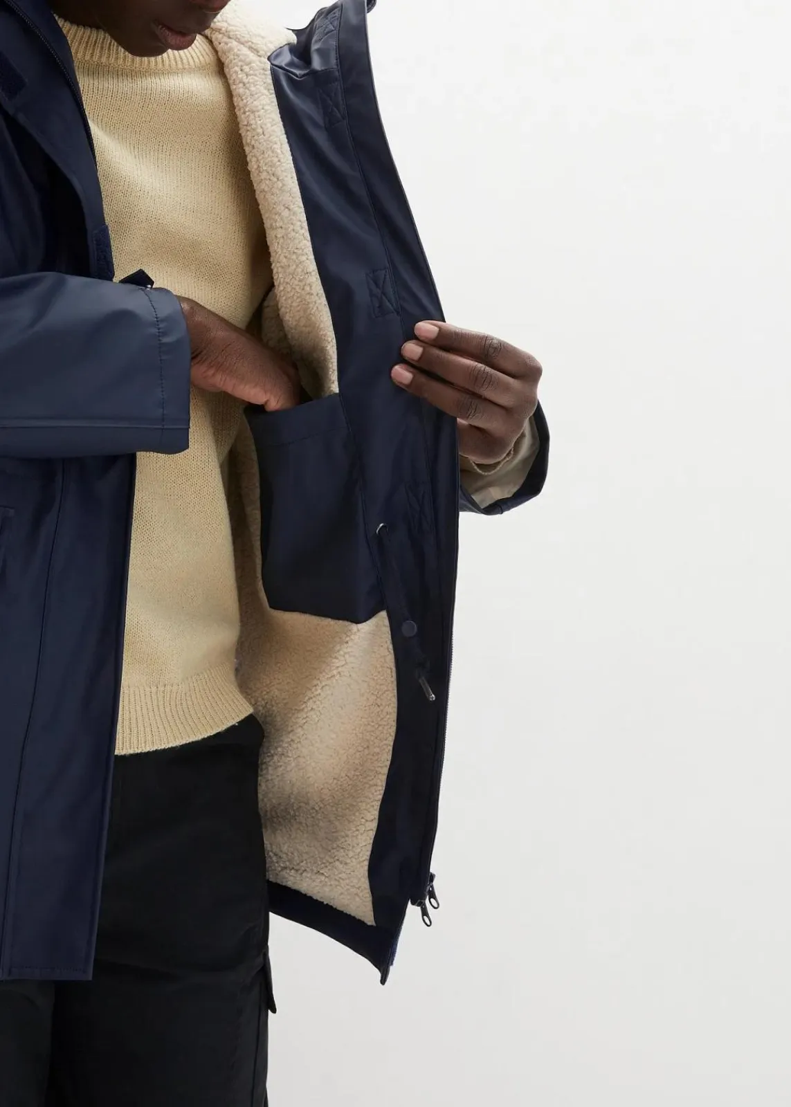 bonprix Jacken & Mäntel|Bekleidung·Hosen^Regenjacke mit Teddyfutter dunkelblau