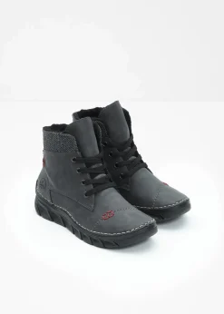 Rieker Komfortschuhe|Gefütterte Winterschuhe^Schnür Boot dunkelgrau