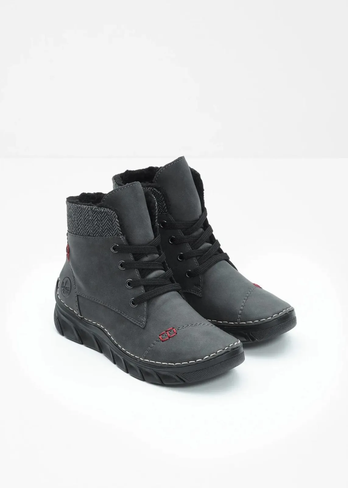 Rieker Komfortschuhe|Gefütterte Winterschuhe^Schnür Boot dunkelgrau