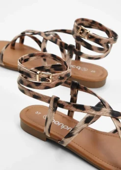 bonprix Sommerschuhe^Riemchensandalen beige leo bedruckt