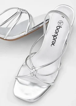 bonprix Festliche Mode|Sommerschuhe^Riemchensandaletten mit Blockabsatz silber metallic