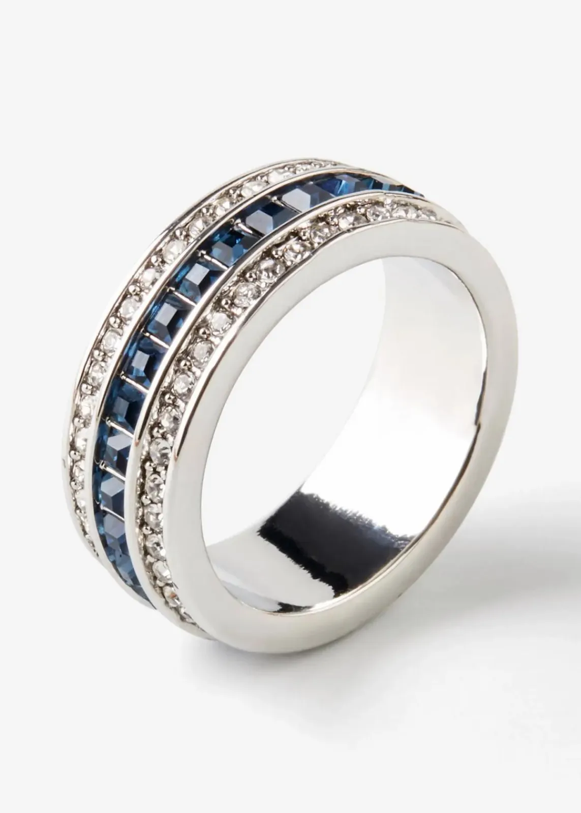 bonprix Schmuck|Schuhe & Accessoires In Spezialgrößen·Schmuck^Ring veredelt mit Glaskristallsteinen silberfarben rhodiniert/dunkelblau