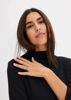 bonprix Schmuck|Schuhe & Accessoires In Spezialgrößen·Schmuck^Ring veredelt mit Glaskristallsteinen silberfarben rhodiniert/dunkelblau